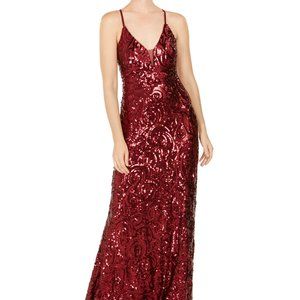 NIGHTWAY R&M RICHARDS Full Length Sequin Gown Burgundy